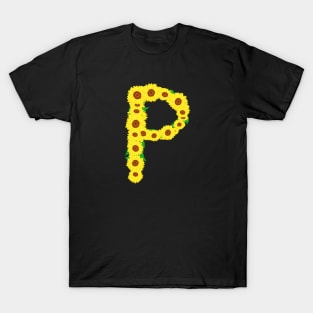 Sunflowers Initial Letter P (Black Background) T-Shirt